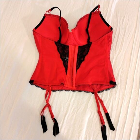 Jezebel Promise Bustier Corset TOP only Red Garters Size Large Coquette Romantic - Picture 8 of 11